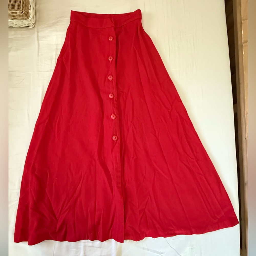 100% Wool Red Maxi Skirt